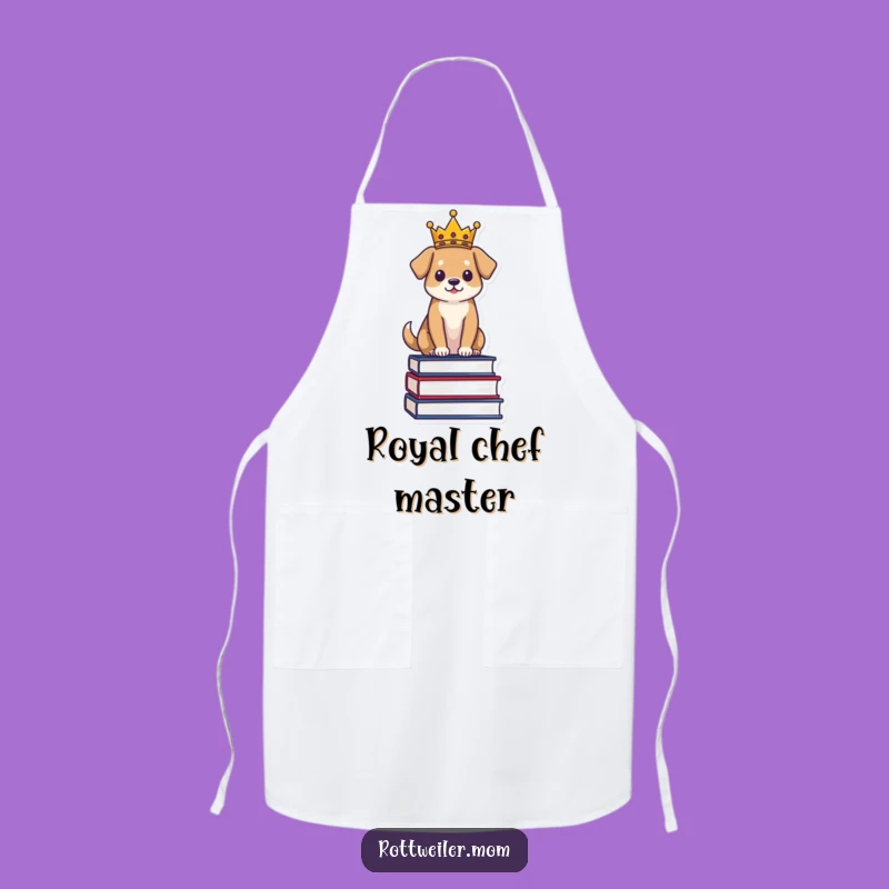 Funny Regal Dog Apron: Crowned Pup on Books - Cook with Royal Flair