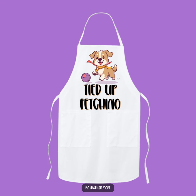 Funny Playful Dog Apron: Ribbon Pup Chasing Ball - Protect & Delight While Cooking