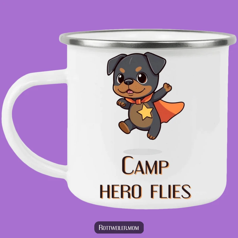 Funny Kawaii Rottweiler Superhero Camping Mug - Durable & Heroic Outdoor Sip