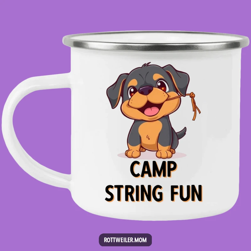 Funny Rottweiler Playful Camping Mug - Outdoor String Chase Cup
