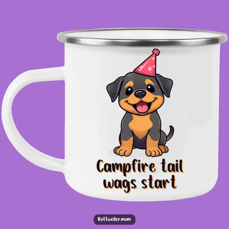 Funny Rottweiler Party Hat Camping Mug: Adventure-Ready Joyful Fun