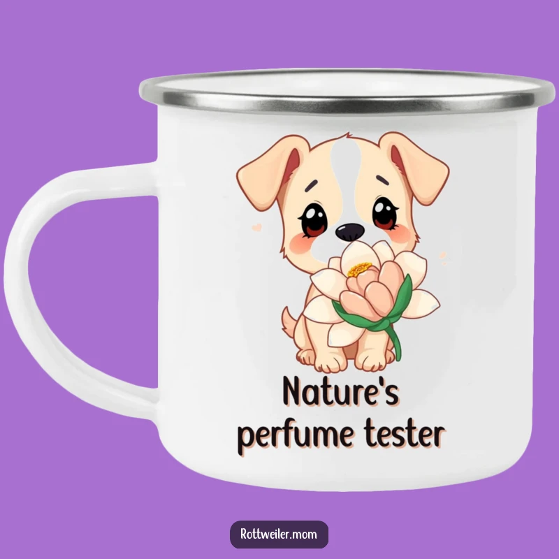 Funny Dog Flower Camping Mug: Durable Pup's Botanical Adventure Cup