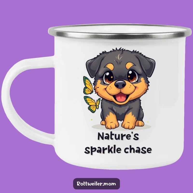 Funny Fluffy Rottweiler Butterfly Camping Mug: Rugged and Hilarious Dog Gift