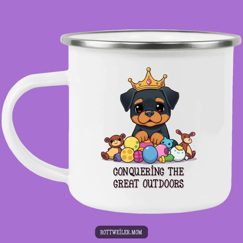 Funny Rottweiler King Camping Mug - Rugged Crowned Dog Adventure Gift