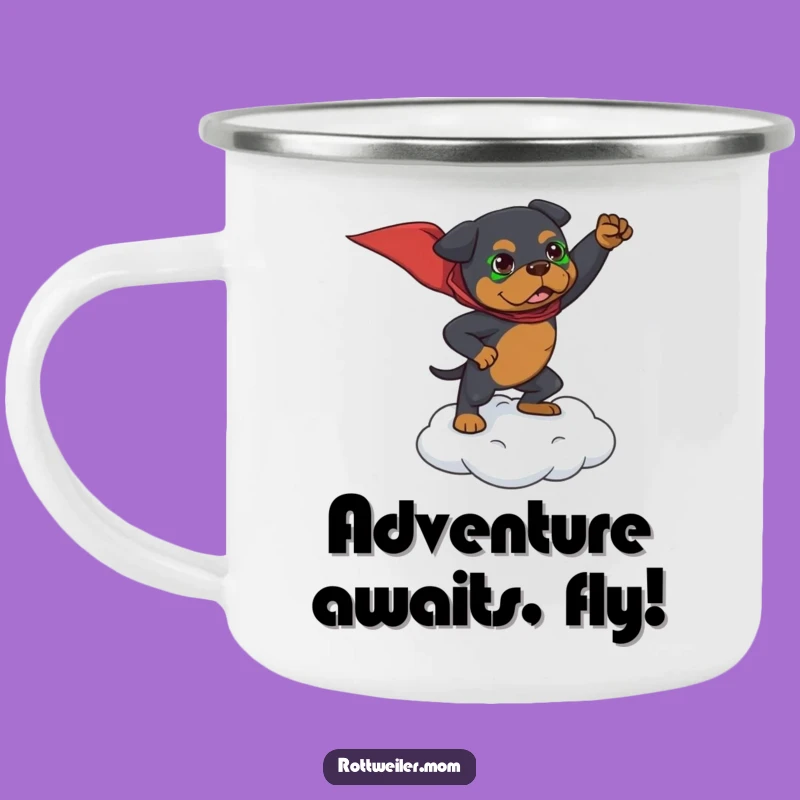 Funny Superhero Rottweiler Camping Mug: Mighty Outdoor Hero Gift