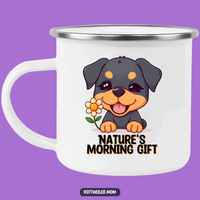Funny Kawaii Rottweiler Flower Camping Mug - Durable & Charming Outdoor Sip