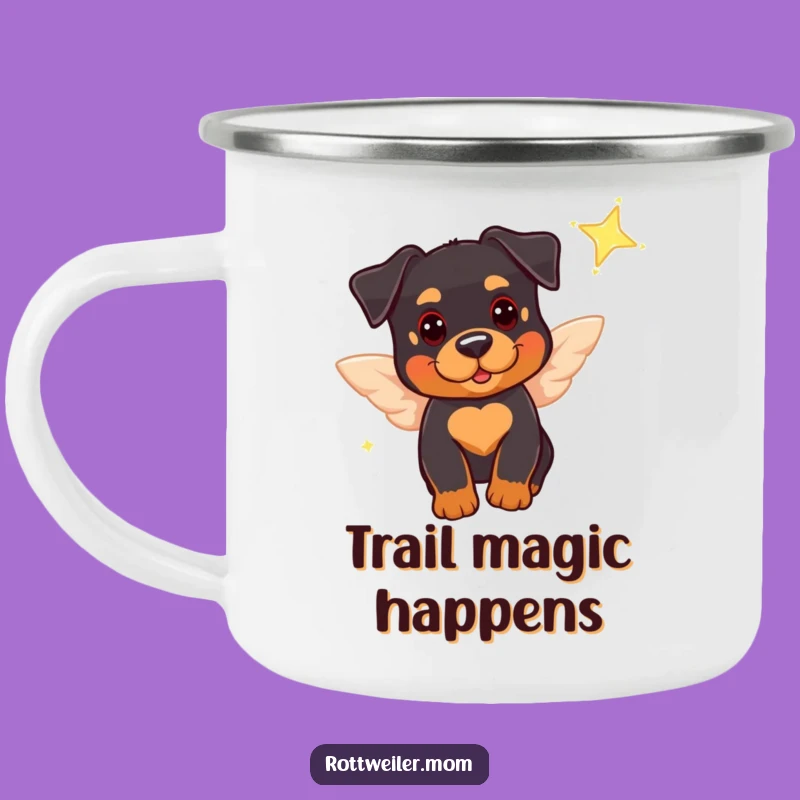 Funny Rottweiler Angel Camping Mug: Adventure with Pups & Stars, Gift