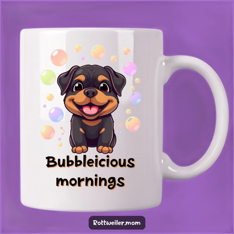 Funny Smiling Rottweiler Bubble Mug: Joyful Paws, Perfect Gift!