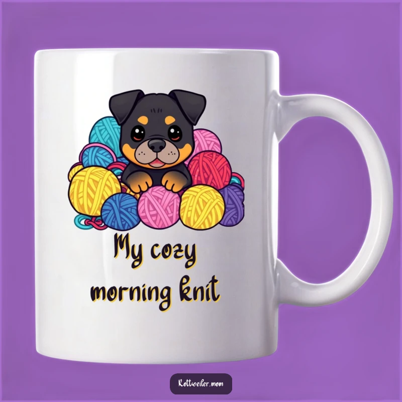 Funny Kawaii Rottweiler Mug: Yarn Pile Peek, Hilarious Crafter Gift