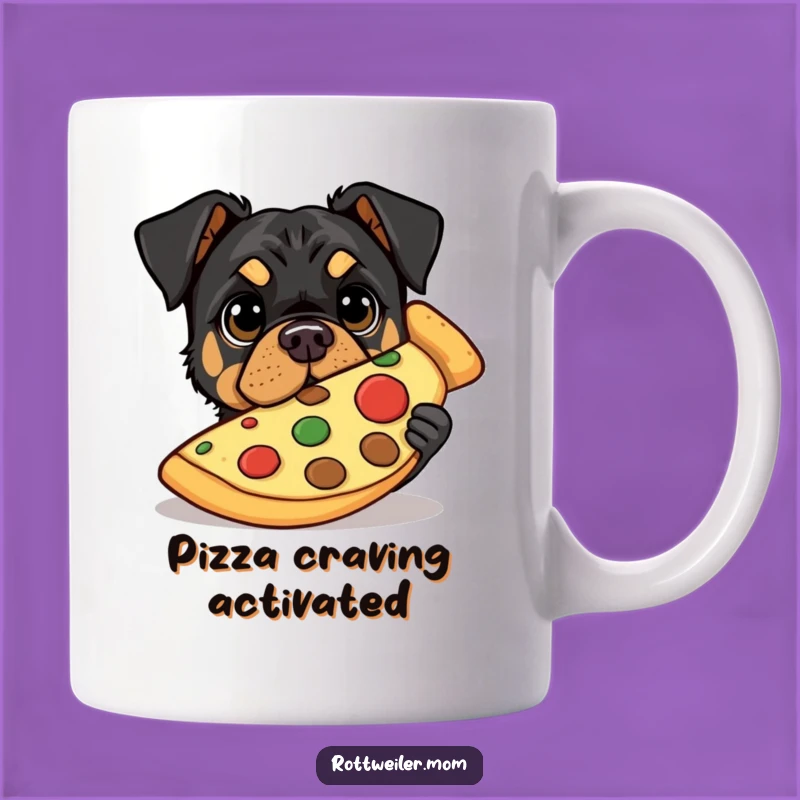 Funny Pizza Rottweiler Mug: Wide-Eyed Snack Lover Gift