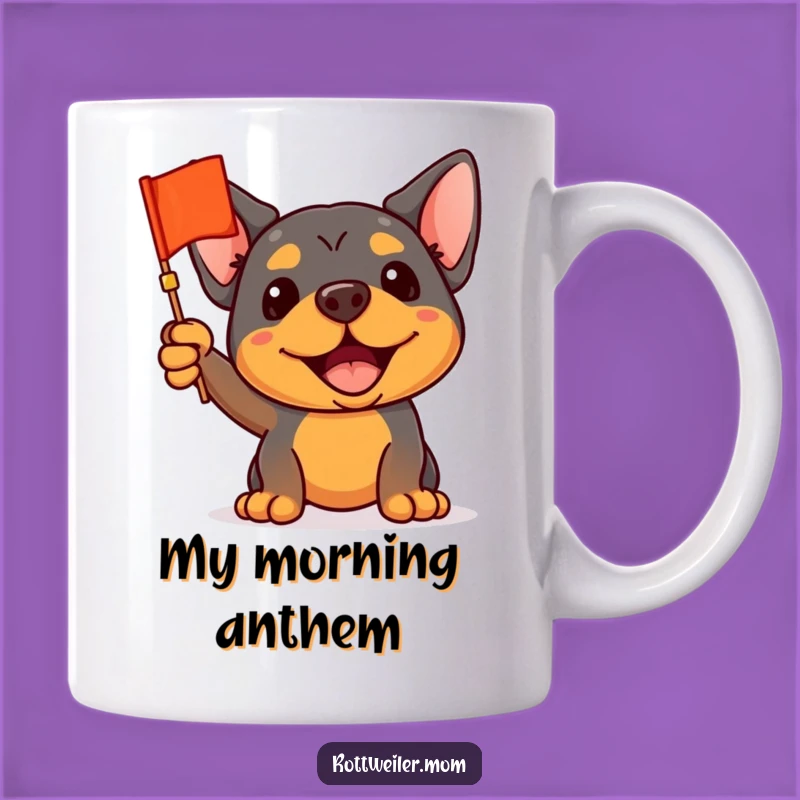Funny Waving Rottweiler Flag Mug - Enthusiastic Humorous Gift for Supporters