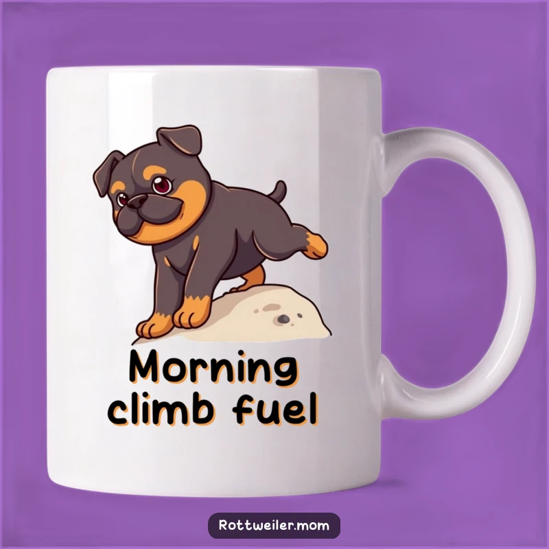 Funny Kawaii Rottweiler Climbing Mug - Determined Dog's Journey, Hilarious Gift