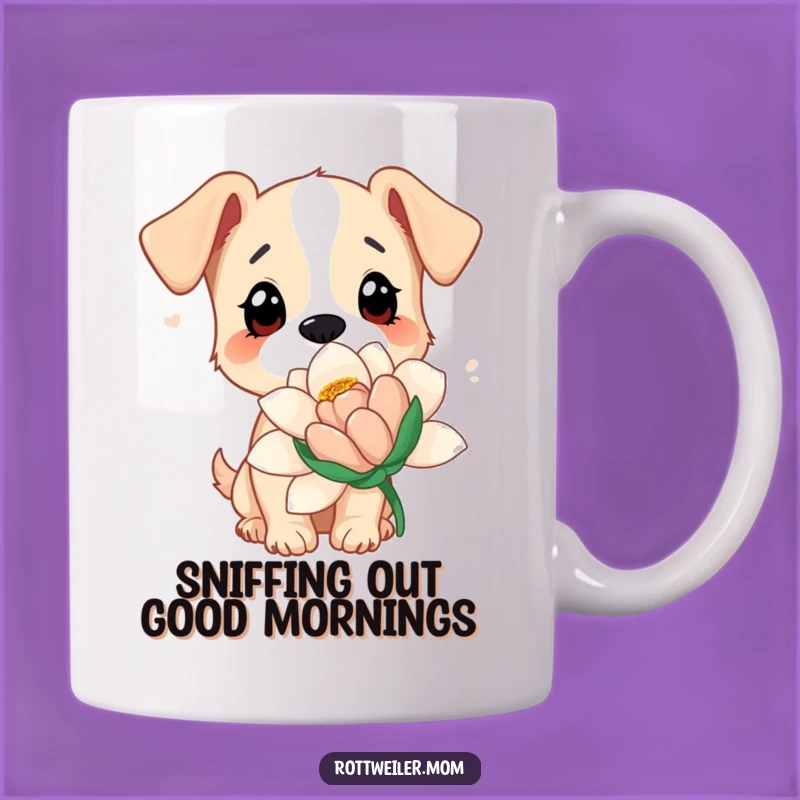 Funny Dog Flower Sniff Mug: Curious Pup Gift for Nature Lovers