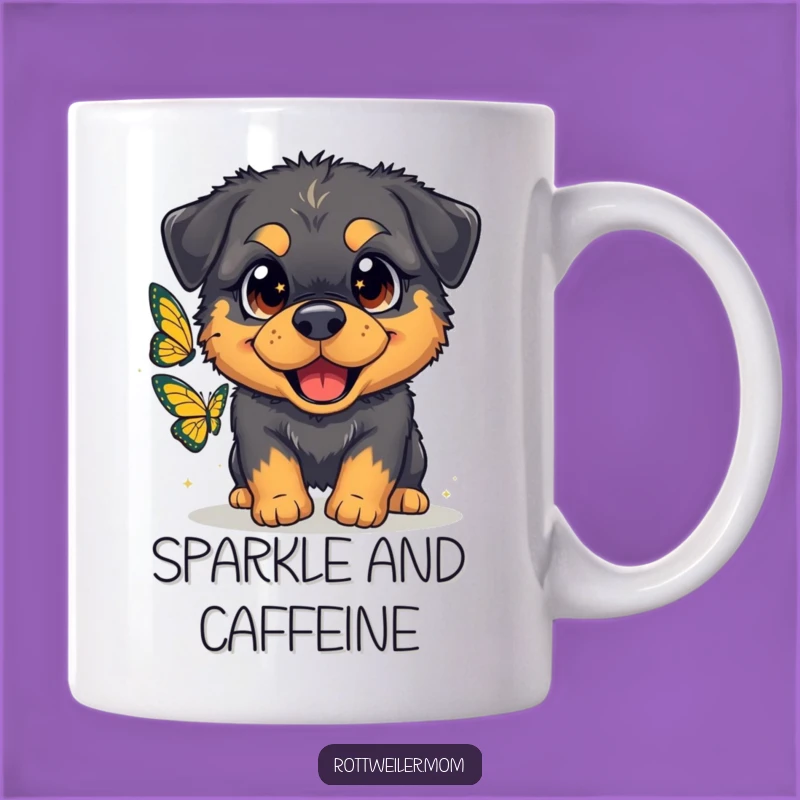 Funny Fluffy Rottweiler Butterfly Mug: Adorable Dog Lover Gift for Gentle Giants
