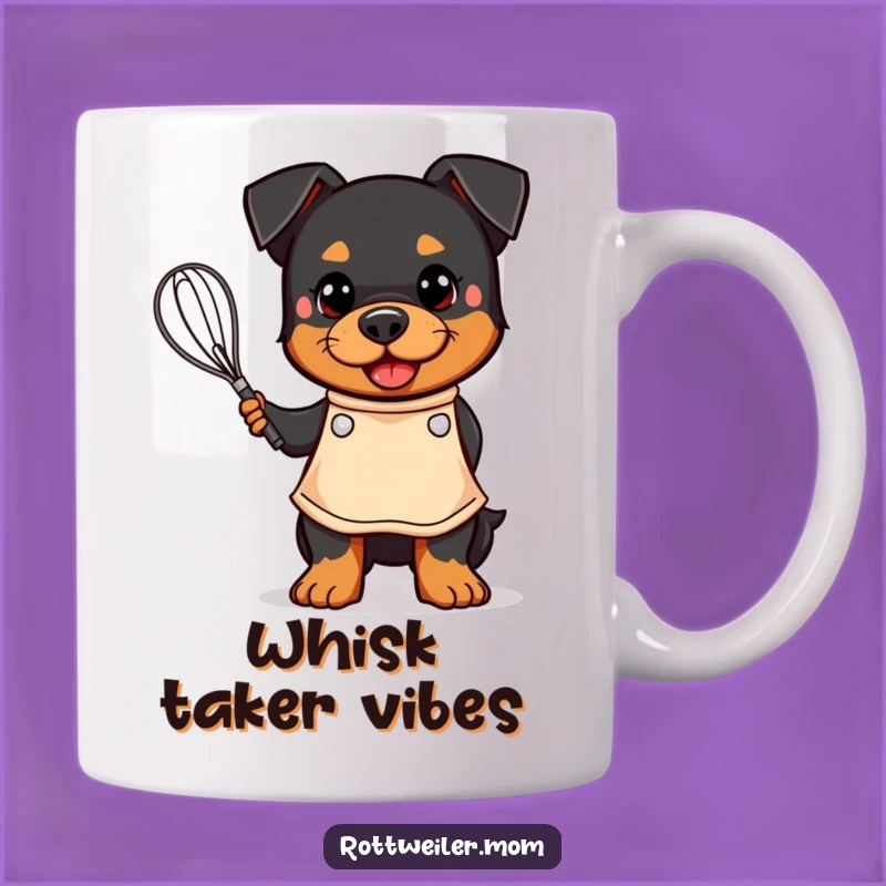 Funny Kawaii Rottweiler Chef Mug - Whisking Happy Baker Dog Gift