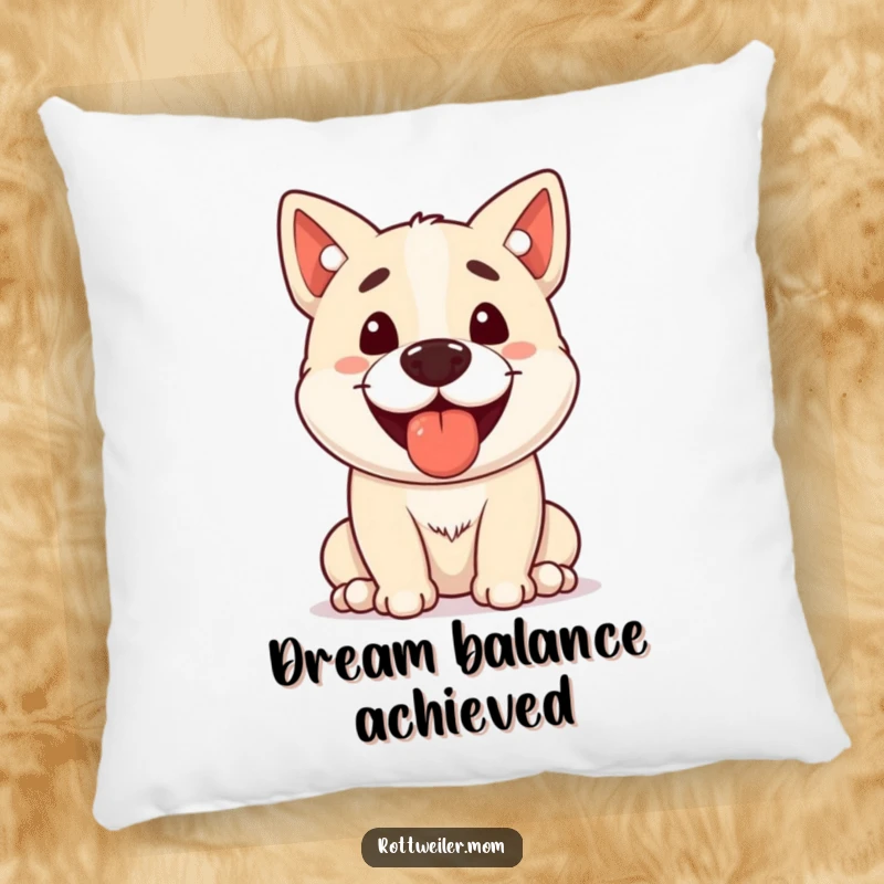 Funny Stocky Dog Pillow, showing a panting dog with a treat on its nose, offering a soft, humorous touch to any seating area.
