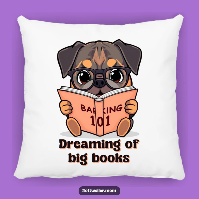 Funny Rottweiler Reading Pillow: Cozy Canine Scholar Accent Gift