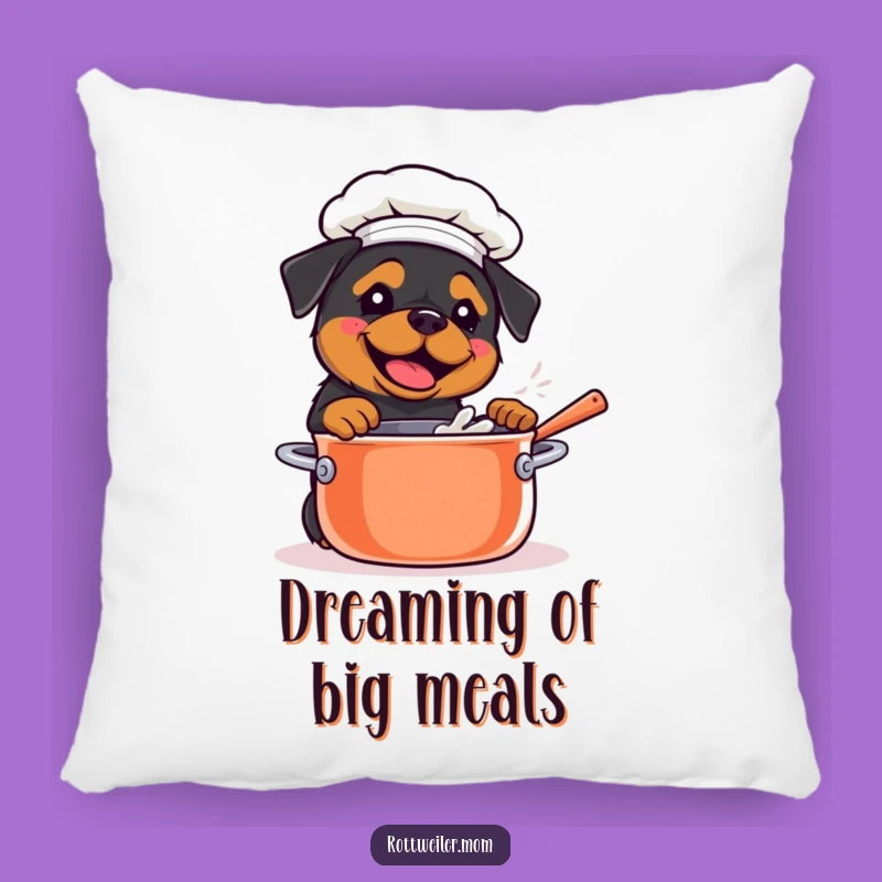 Funny Kawaii Rottweiler Chef Pillow: Stirring Pot, Cozy Culinary Gift