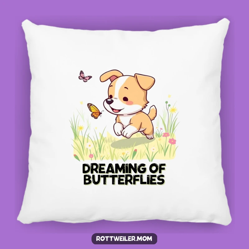 Funny Dog Meadow Pillow: Cozy Pup Chase Accent Cushion Gift