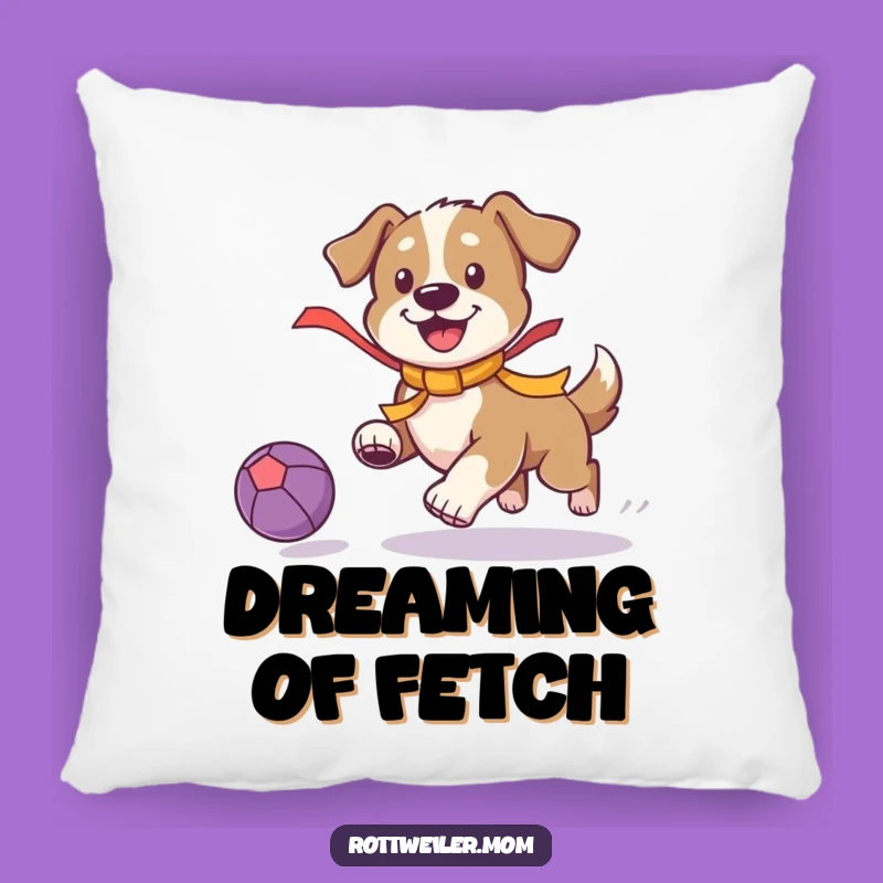 Funny Playful Dog Pillow: Cozy Ribbon Pup Chasing Ball - Comfort & Energetic Decor