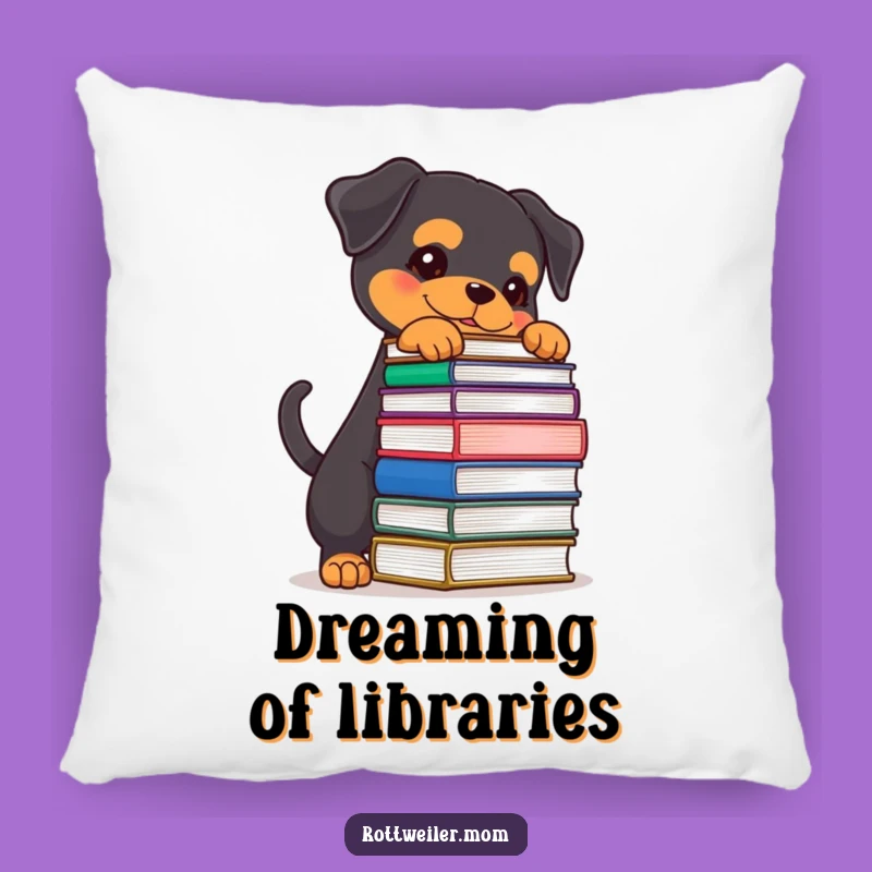 Funny Rottweiler Bookworm Pillow - Cozy Literary Companion Decor