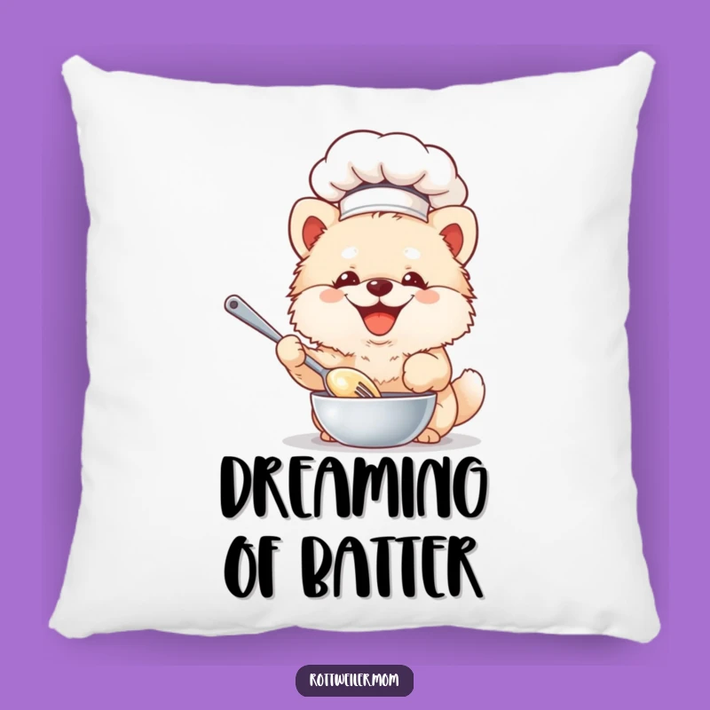Funny Chef Dog Pillow: Fluffy Pup Whisking Batter - Cozy Comfort & Humorous Decor
