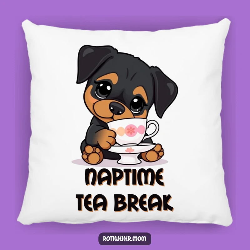 Funny Kawaii Rottweiler Teacup Pillow - Comfy & Hilarious Dog Decor