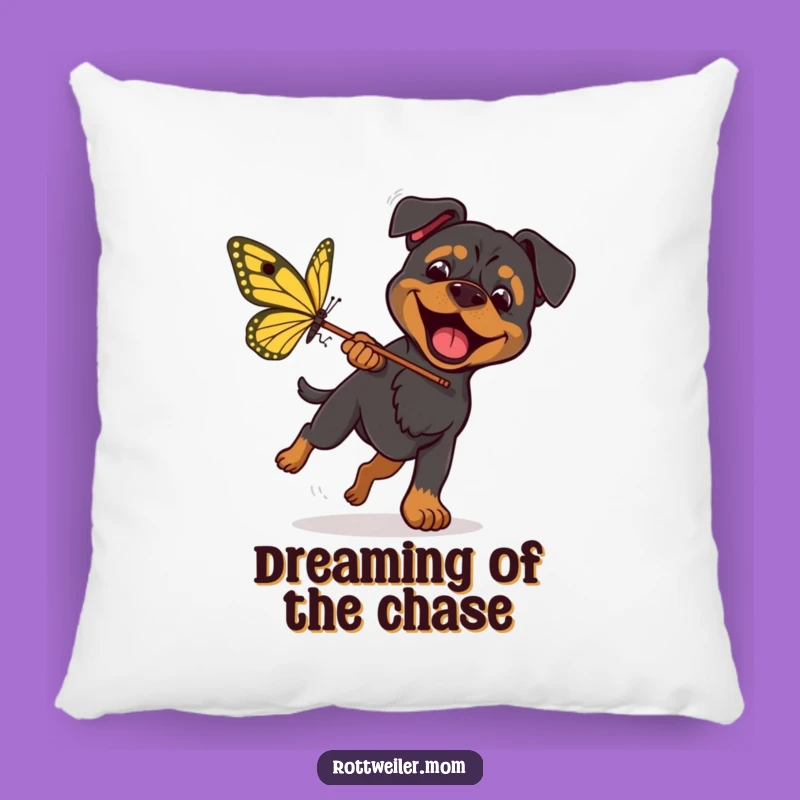 Funny Rottweiler Butterfly Pillow - Comfy Dog Chase Accent, Great Funny Gift