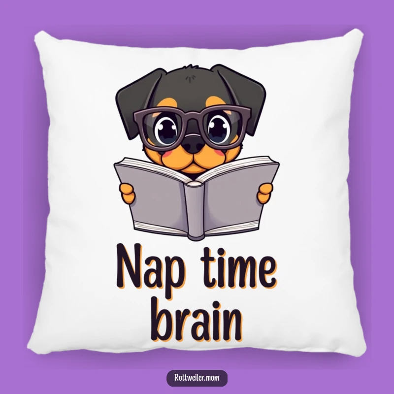 Funny Kawaii Rottweiler Pillow - Cozy Bookworm Cushion, Hilarious Gift