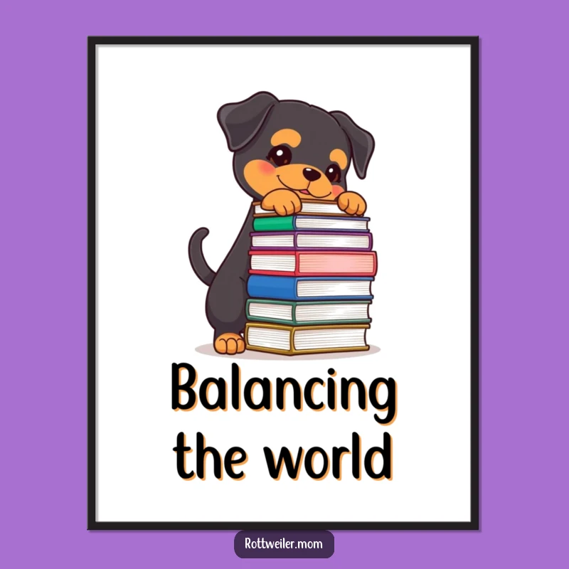 Funny Rottweiler Book Stack Digital Art - Determined Dog Instant Print