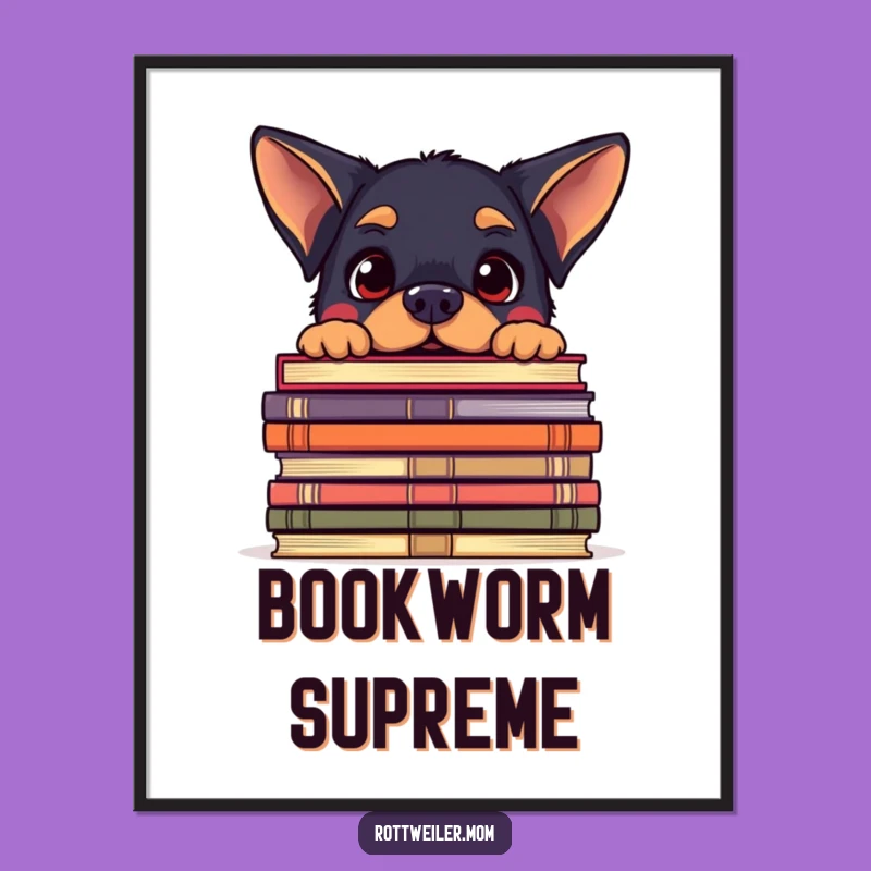 Funny Kawaii Rottweiler Book Digital Print - Instant Reader Art Gift