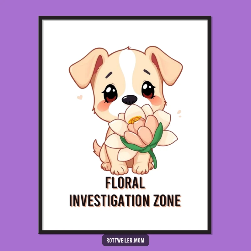 Funny Dog Flower Digital Art: Printable Curious Pup Decor, Gift Idea