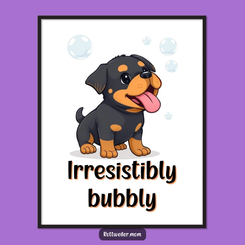 Funny Kawaii Rottweiler Bubble Digital Art - Humorous Playful Decor