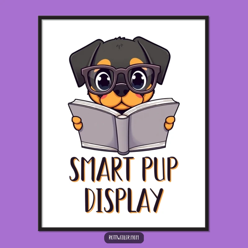 Funny Kawaii Rottweiler Digital Art - Printable Reading Dog Wall Decor, Gift