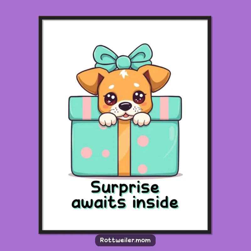 Funny Peek-a-Boo Dog Present Digital Art, Instant Playful Wall Decor