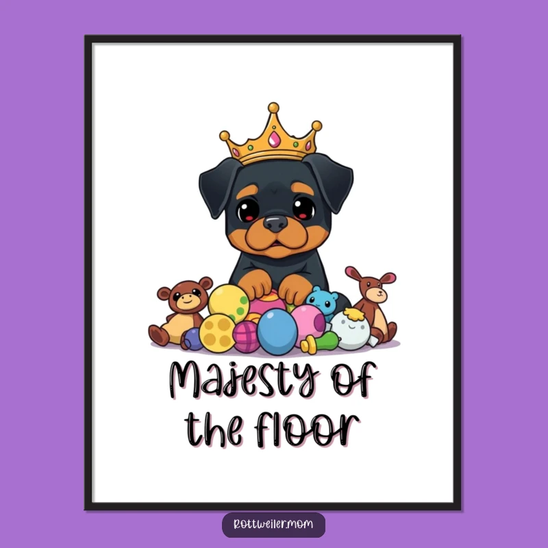 Funny Rottweiler King Digital Print - Majestic Crowned Dog Wall Art, Funny Gift
