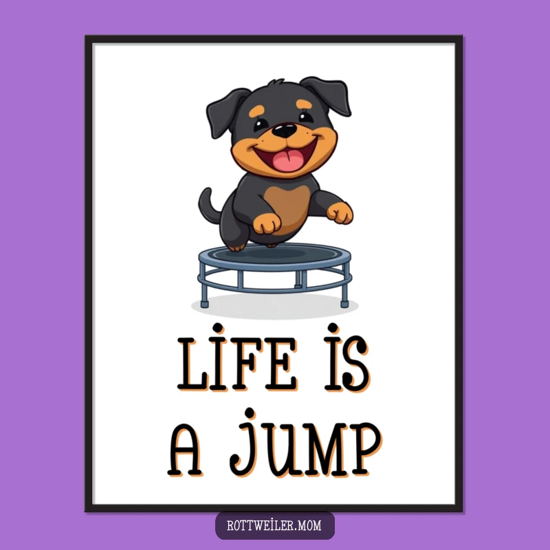 Funny Rottweiler Puppy Trampoline Art - Instant Download
