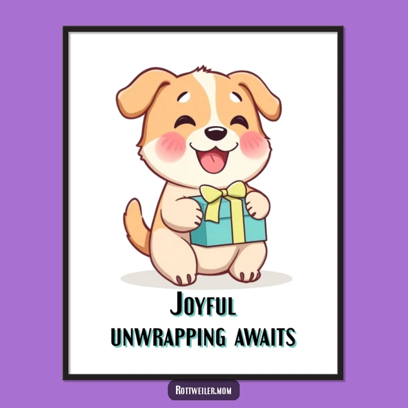 Funny Cheerful Dog Gift Box Digital Art, Instant Joyful Wall Decor