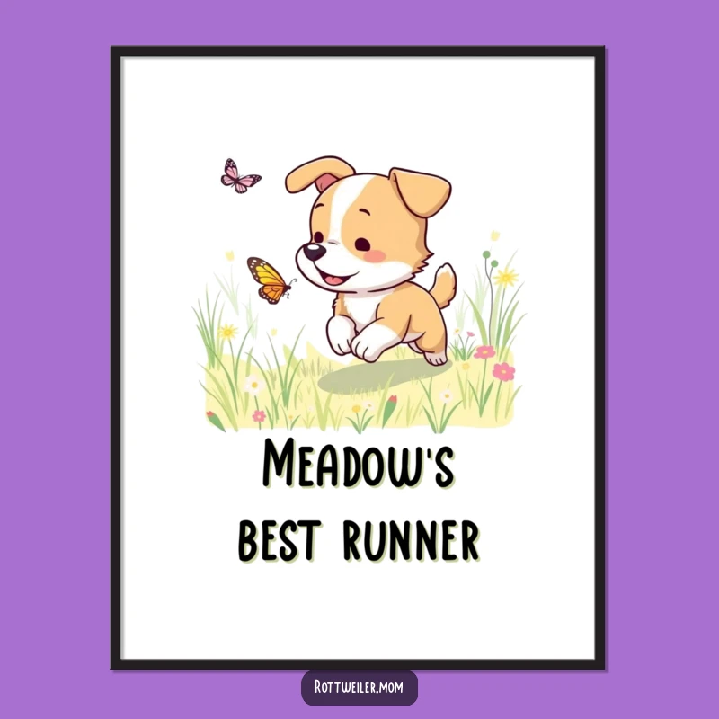 Funny Dog Meadow Digital Art: Printable Pup Chase Decor, Gift Idea