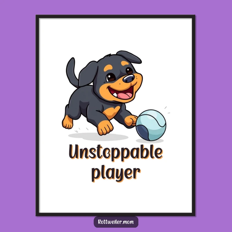 Funny Kawaii Rottweiler Ball Digital Print - Instant Dog Art Gift