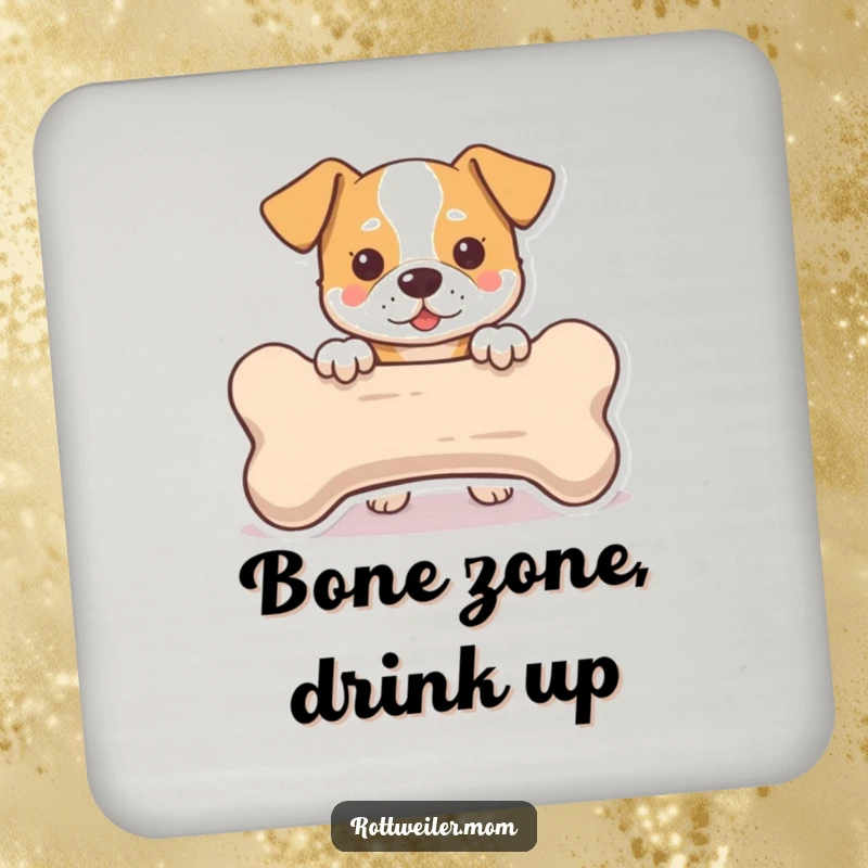 Funny Drink Coasters: A dog peeking from behind a large bone, protecting surfaces with canine cuteness and a touch of humor.