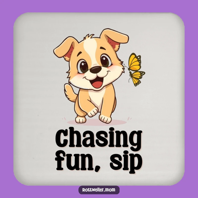 Funny Butterfly Chase Dog Coaster Set: Cheers to Fun, Thoughtful Funny Gift for Hosts!