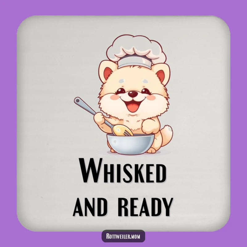 Funny Chef Dog Drink Coaster: Fluffy Pup Whisking Batter - Protect Surfaces with Humor