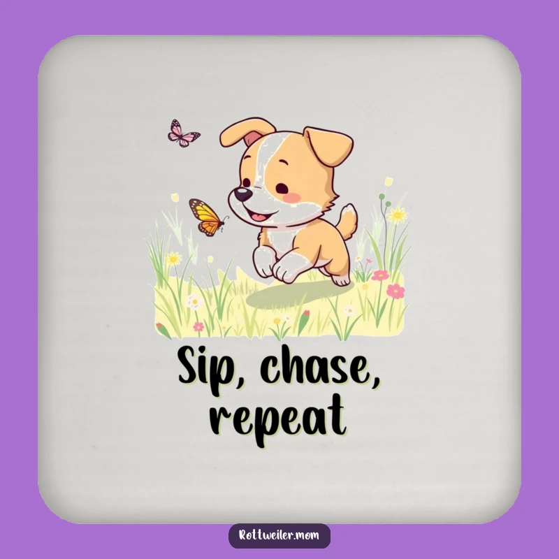 Funny Dog Meadow Coaster: Protect Surfaces with Pup Chase Art