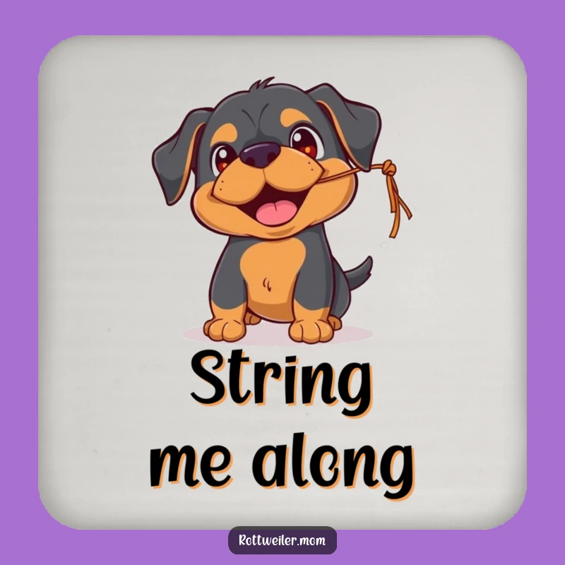 Funny Rottweiler Playtime Coaster Set - String Chaser Table Protection
