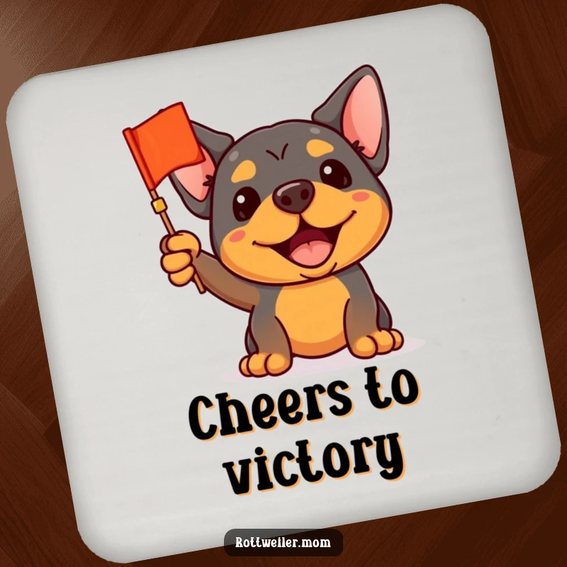 Funny Rottweiler Coaster: A set of coasters featuring a rottweiler waving a small flag, protecting tables with enthusiasm.