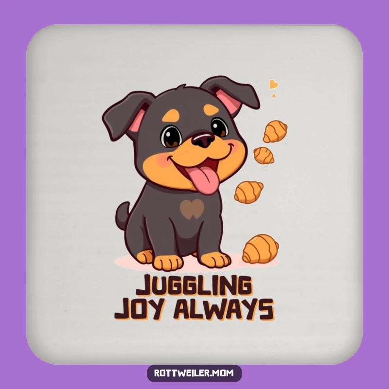 Funny Kawaii Rottweiler Coaster Set: Juggling Croissants, Fun Home Decor Gift