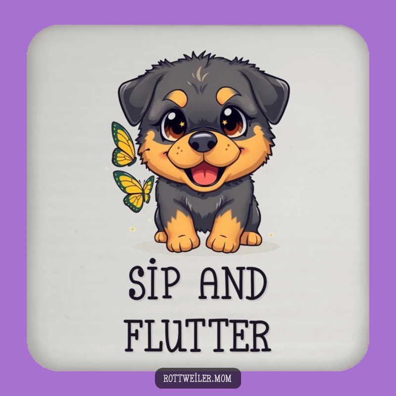 Funny Fluffy Rottweiler Butterfly Coaster: Protect Surfaces with Hilarious Dog Art
