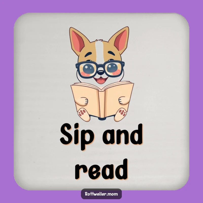 Funny Bookworm Dog Drink Coaster: Glasses Pup Reading - Protect Your Table with Wit