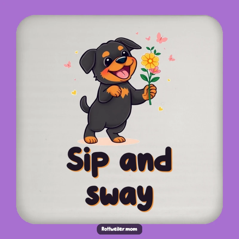Funny Rottweiler Flower Dance Coaster Set - Humorous Table Protection Gift